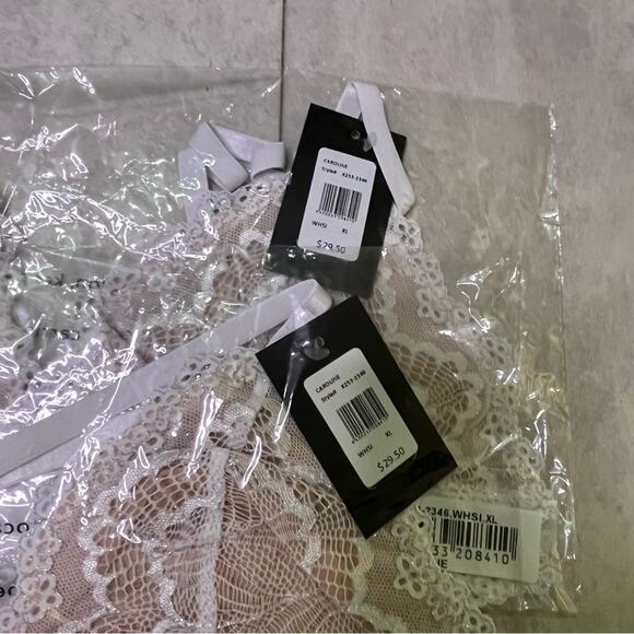 NWT 2 Pack Fredericks of Hollywood White Silver Lace Caroline Bralette XL V Neck - Picture 3 of 13